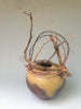 One of a kind wood fired piece with basketry handle